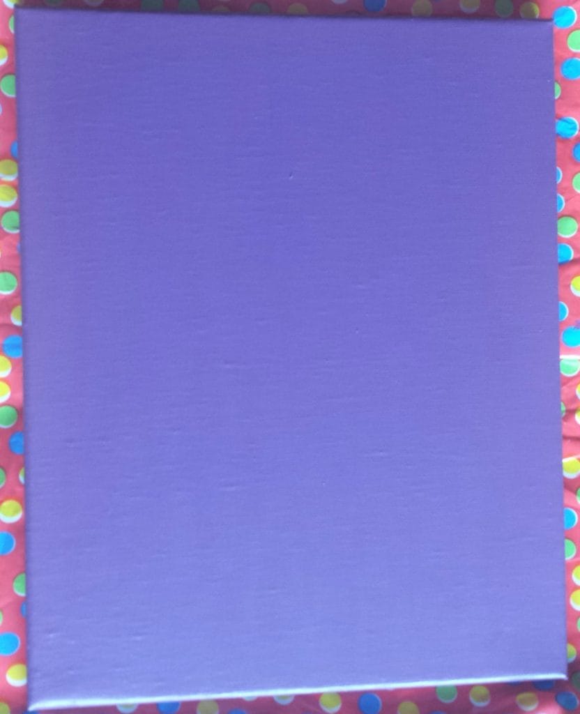 Canvas after third and final coat of purple paint.