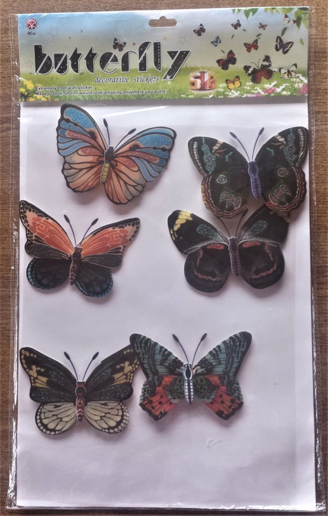 Pack of 5-D Butterfly Decorative Stickers.