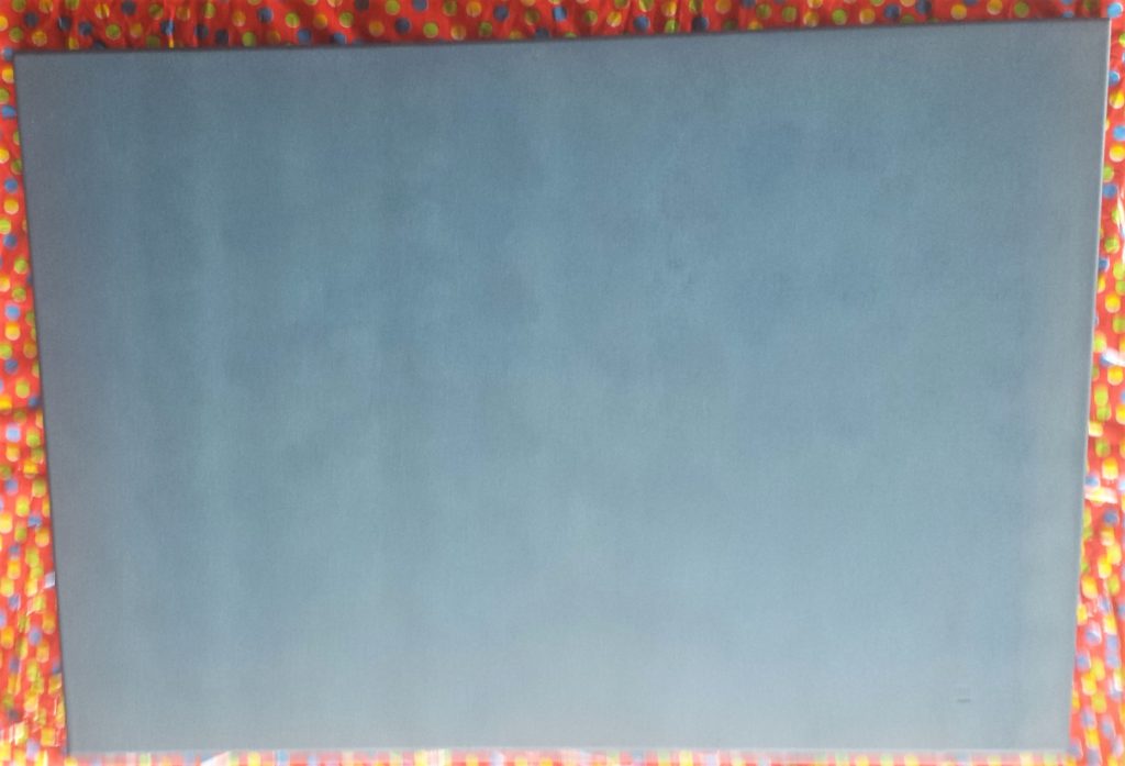 Third and final layer of grey paint on the canvas.