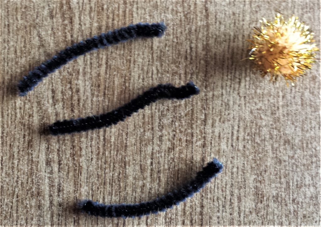 Black pipe cleaner and glitter pom-pom.