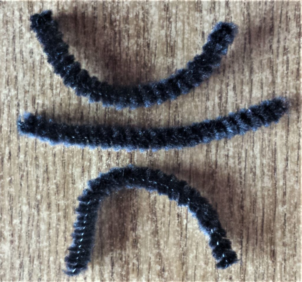 The first and third pipe cleaner twisted into a curled out shape.