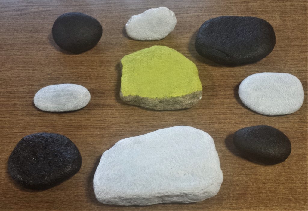 The stones after the first layer of paint.