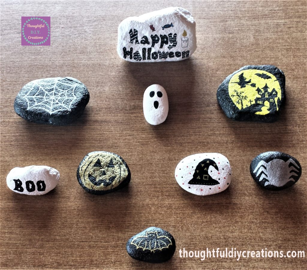Another angle of the finished outcome of the Halloween stones.