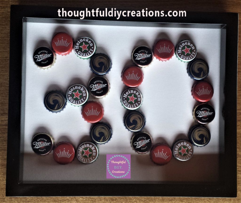Beer bottle caps on the board.