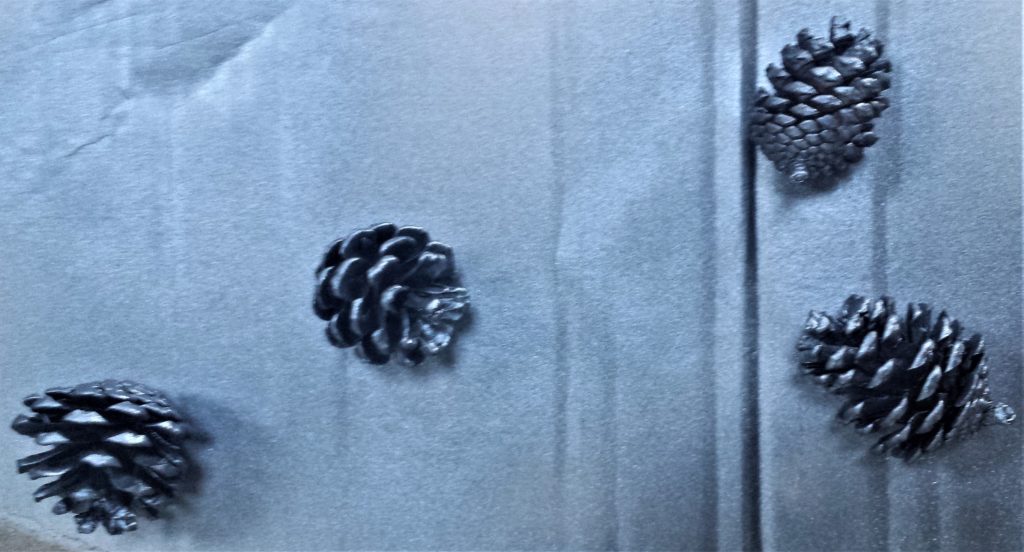 Fourth layer of spray paint on the pine cones.