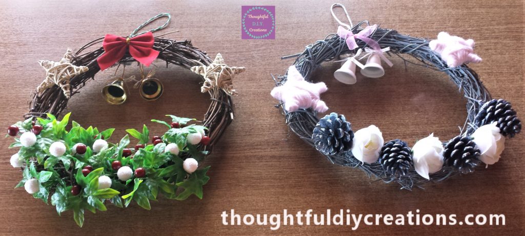 Two completed Christmas Wreaths together.