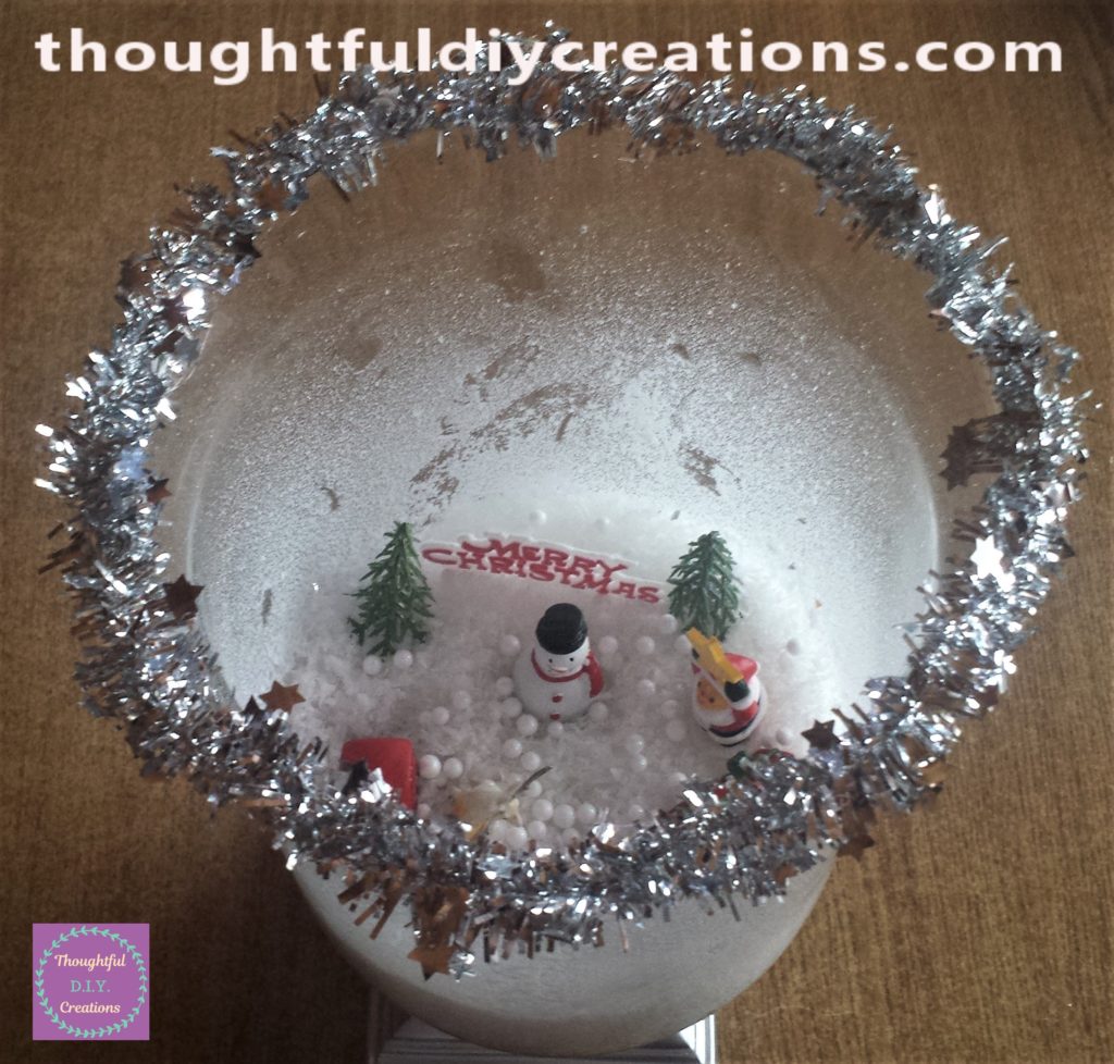 Another angle of the tinsel on top of the glass jar.