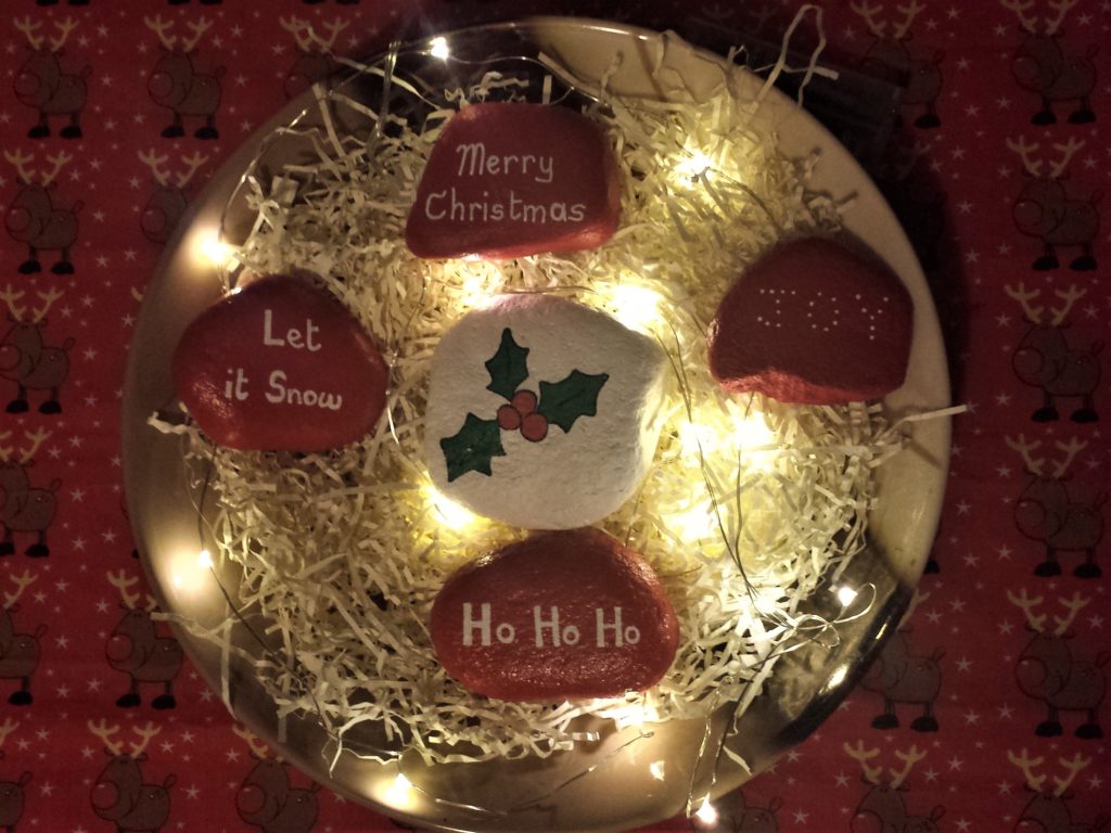 Completed D.I.Y. Christmas Stones.