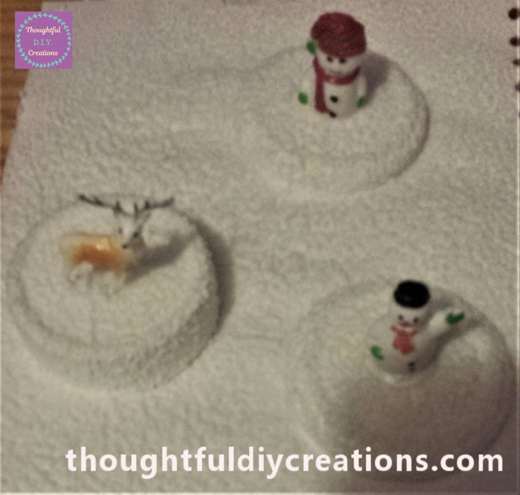 Christmas Baking figures hot glued to the lids of the jars.