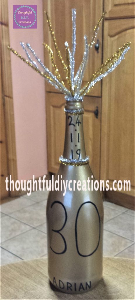 Completed D.I.Y. Up-Cycled Prosecco Bottle.