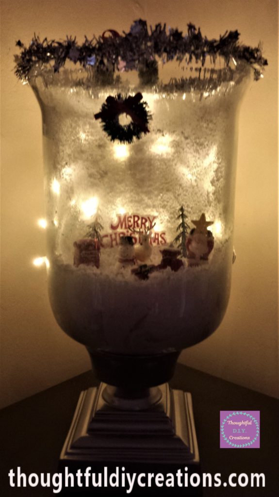 Another image of the Christmas Scene Jar with the lights turned off.