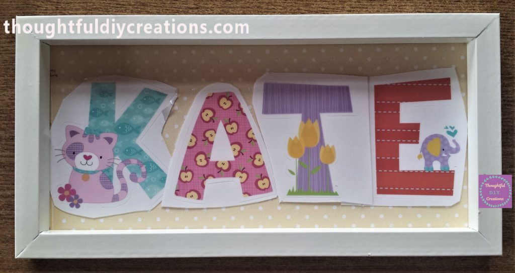 The cut outs of the letters on the frame to give an idea of how they will look.