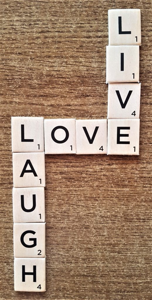 The Sentiment 'Live, Love, Laugh' out of the Letter Tiles.