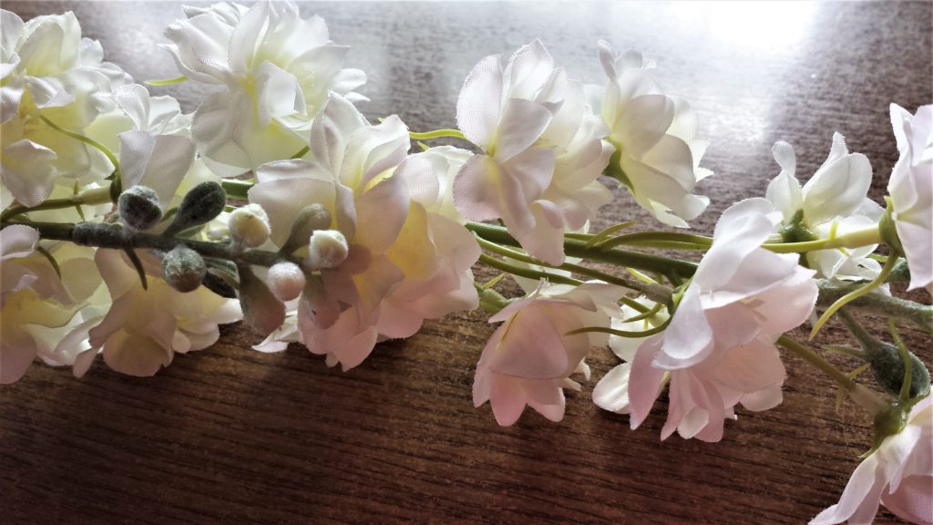 Close up image of the cream flowers.