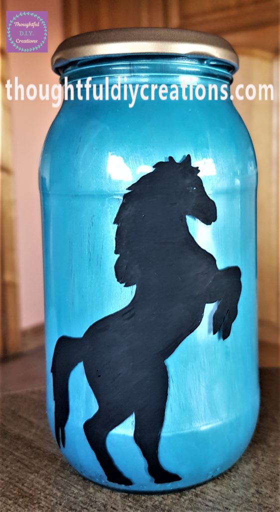 Teal Paint applied to the jar with a dry foam brush.
