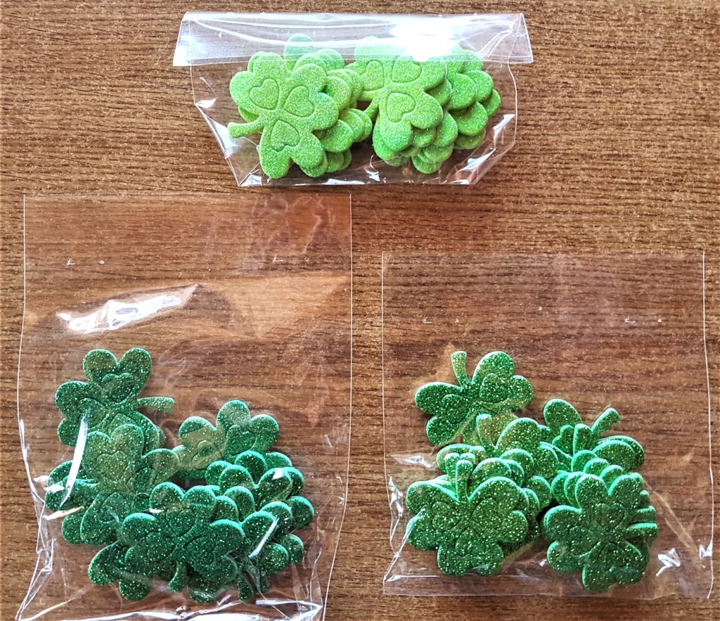 Foam Shamrock Stickers in three different shades of green.