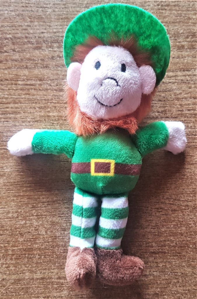 The label and tag cut off the leprechaun.