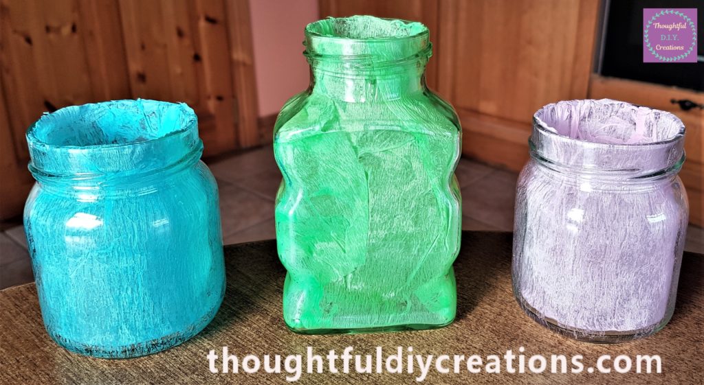 The jars after being left overnight for the glue to dry.