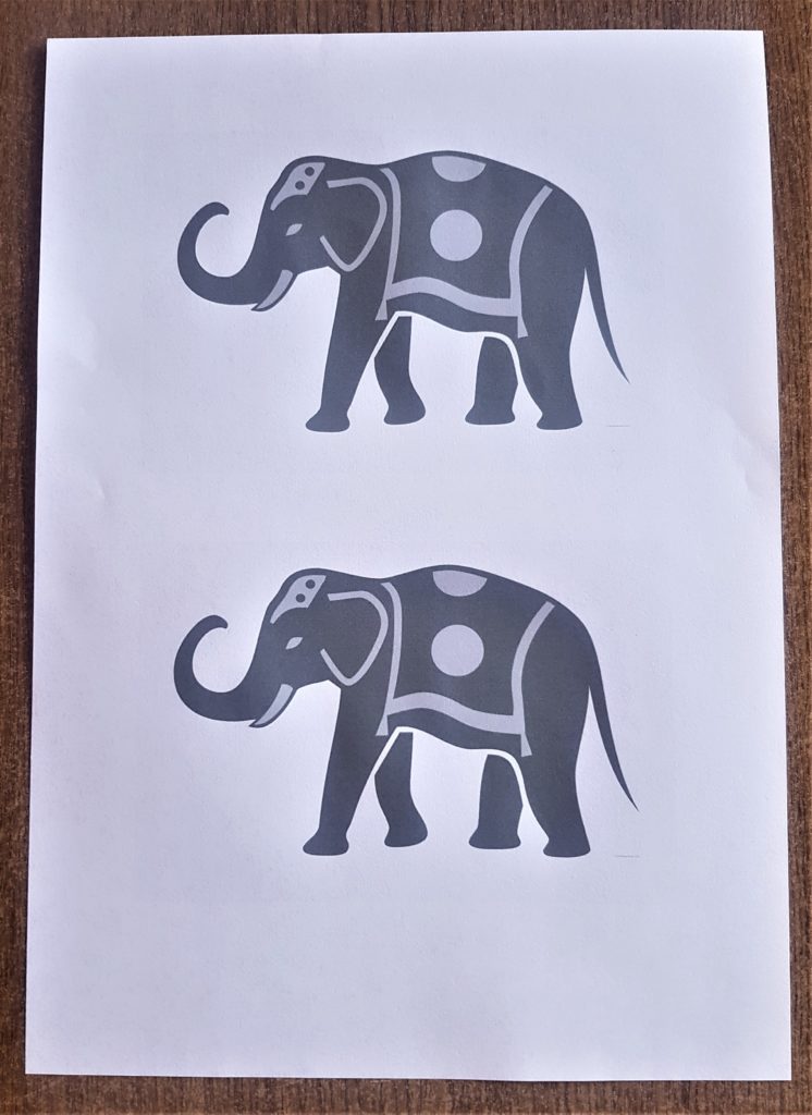 The Elephant Silhouette printed twice on regular printer paper.
