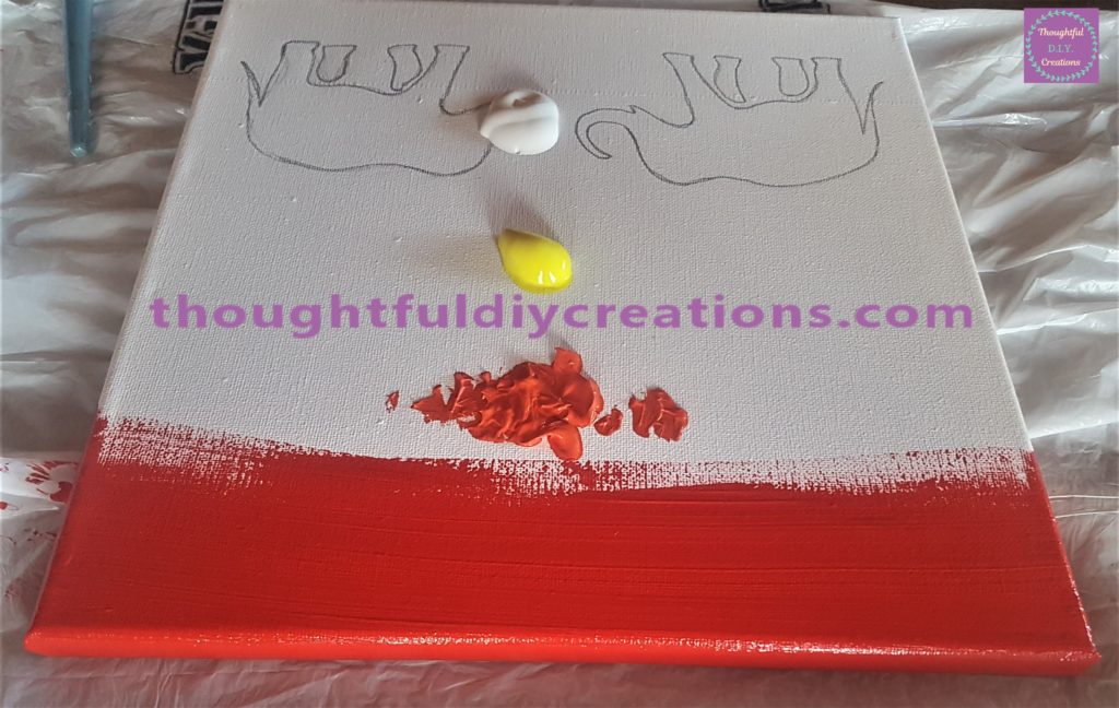 Red paint added around the front and top edges of the canvas.