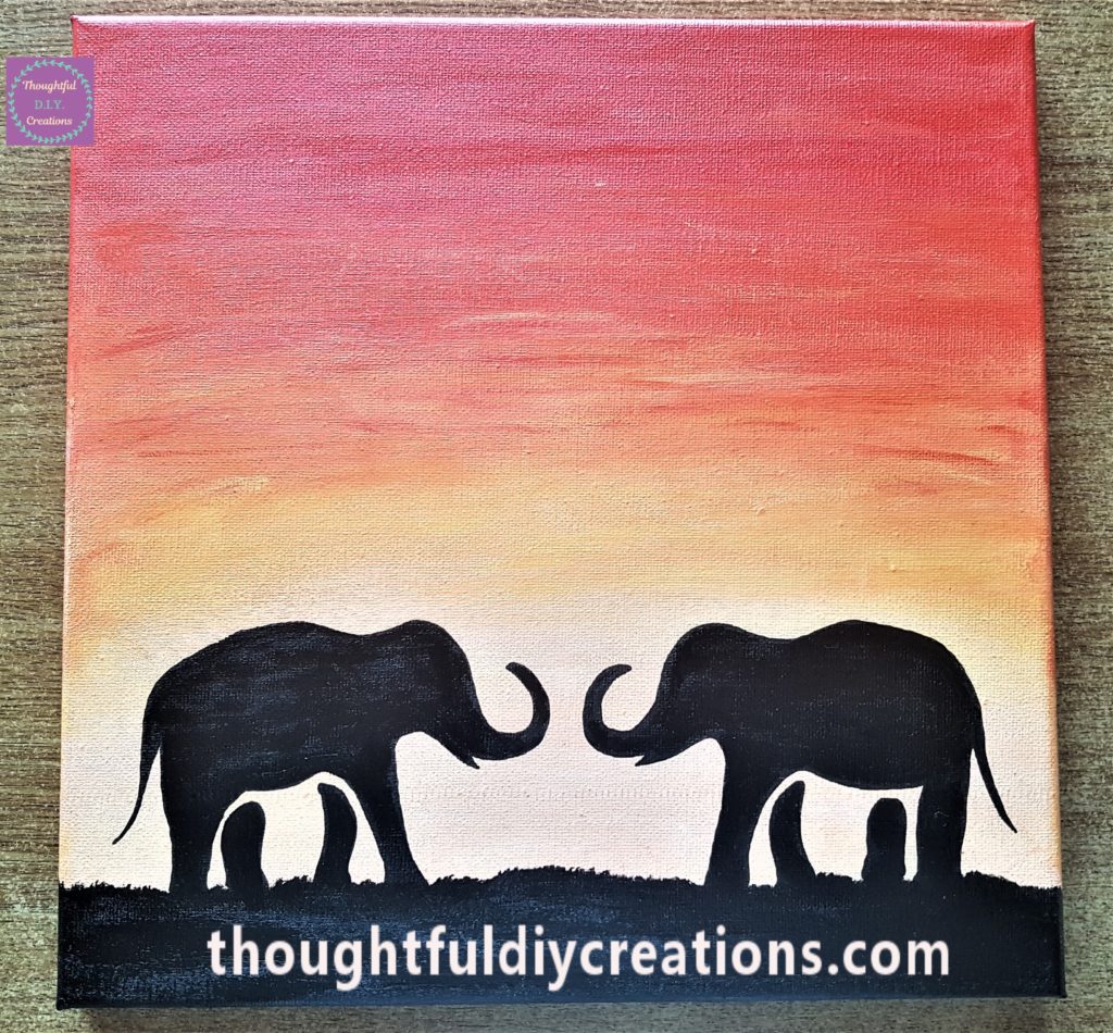 Completed Elephant Sunset Canvas.