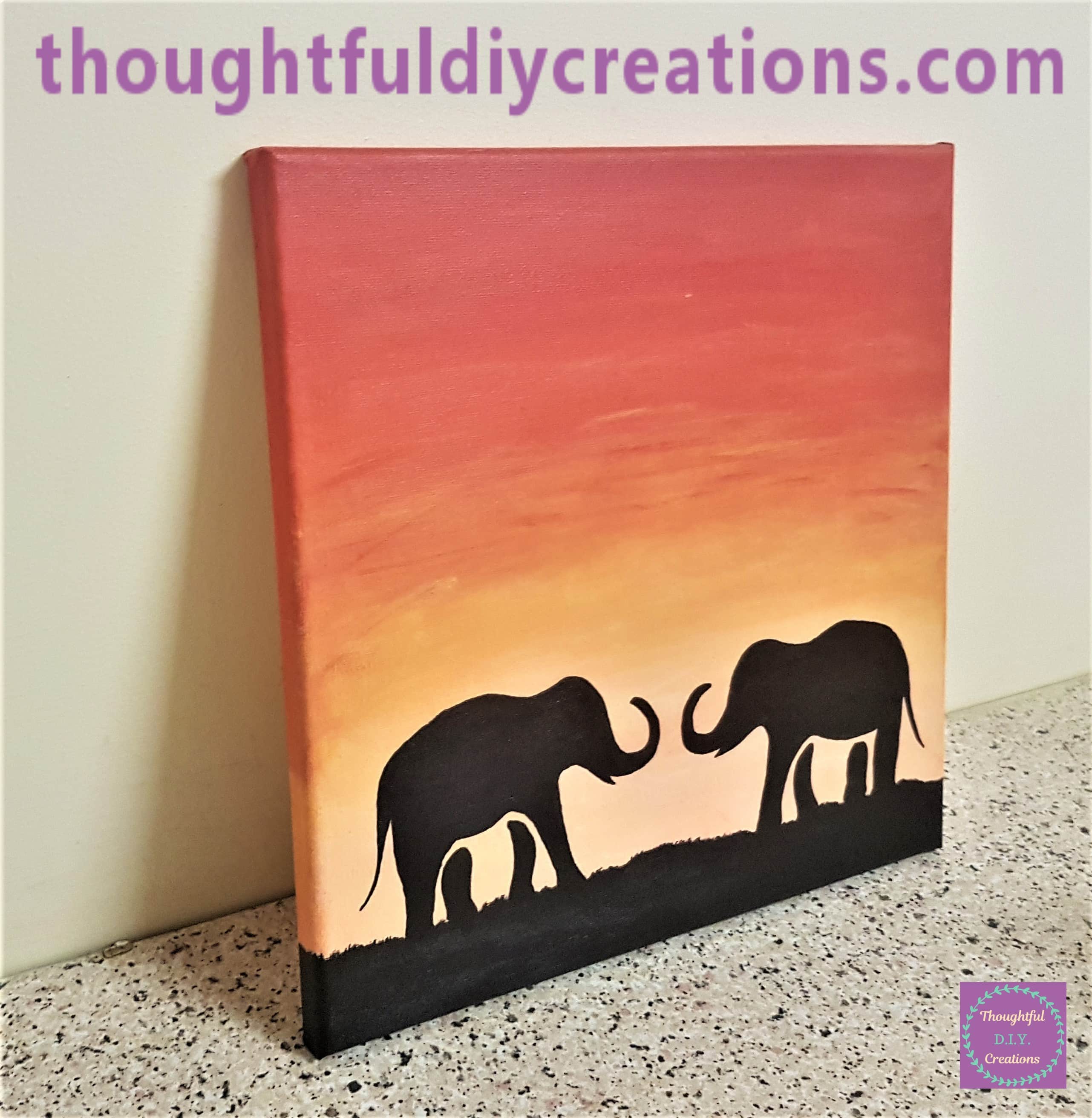 Side view of the completed elephant canvas.