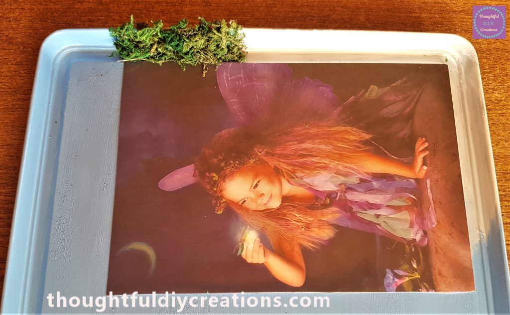 Hot glue on the side of the lid and moss added on top.