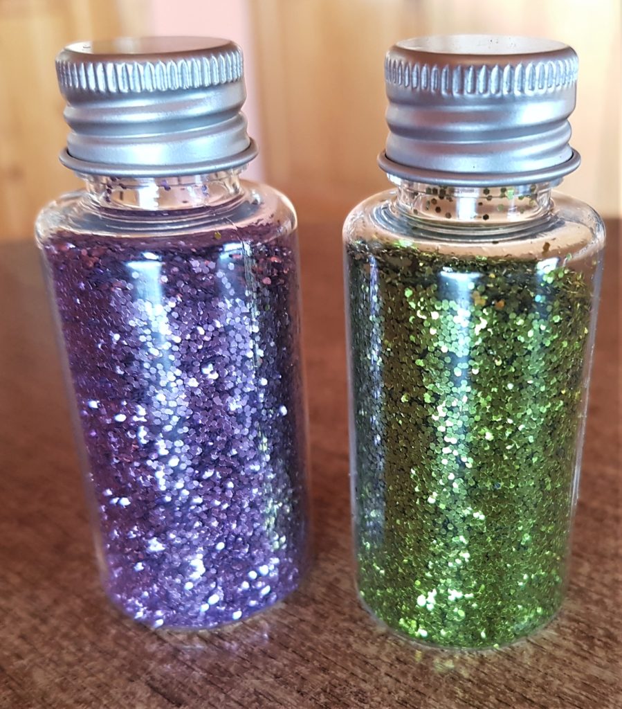 Purple and Green Glitter Jars.
