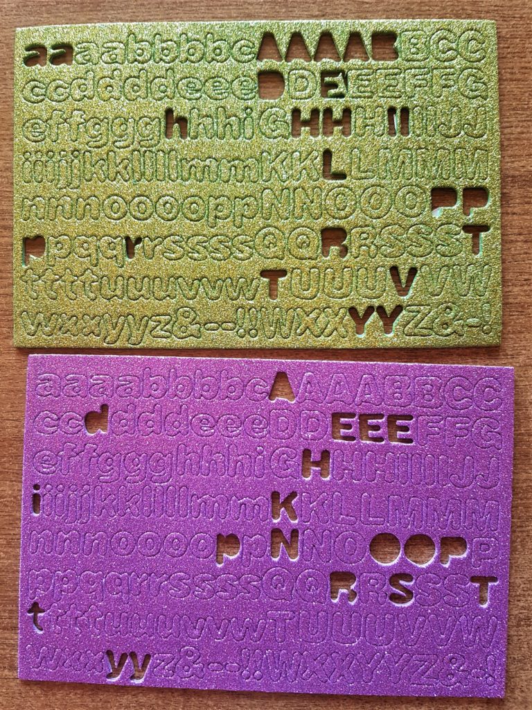 Green and Purple Glitter Alphabet Stickers.