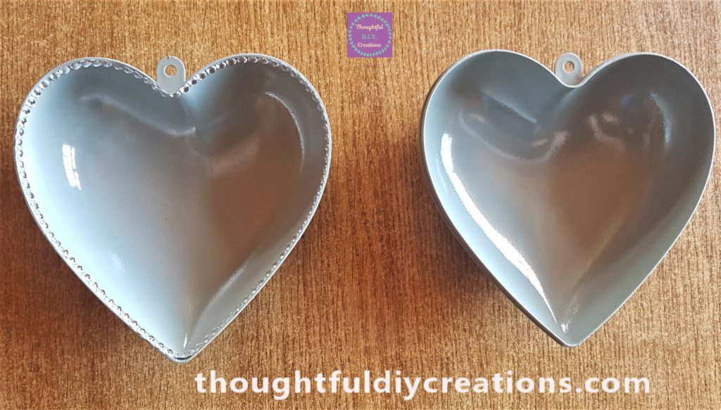 First heart filled with gemstones beside the second heart without any gemstones.