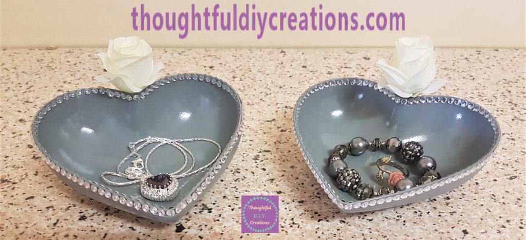 Front view of the jewellery in the up-cycled hearts.