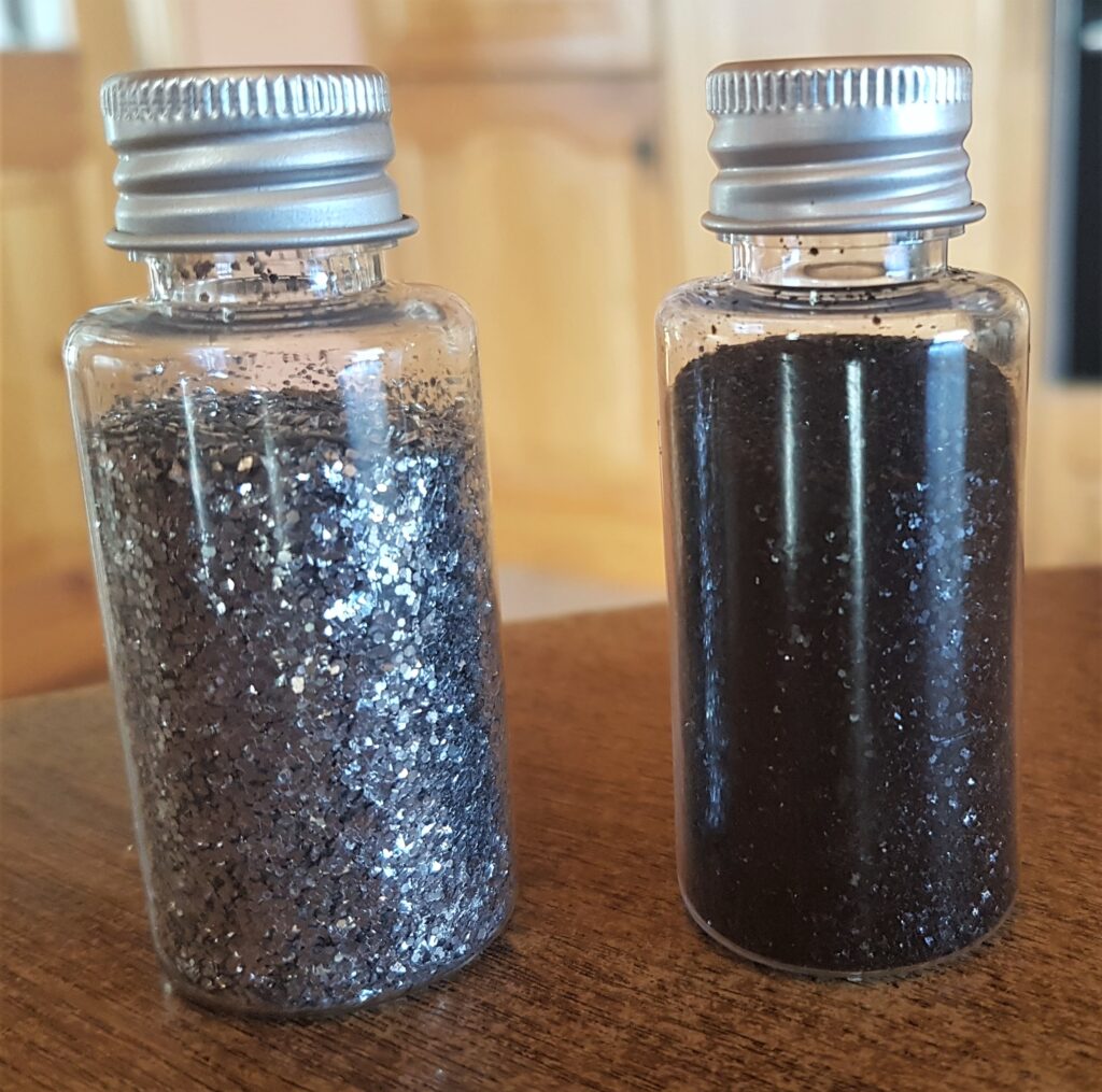 Silver and Black Glitter Jars.