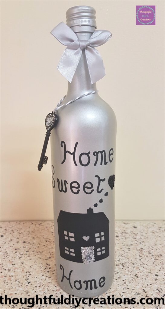 Completed Up-Cycled Wine Bottle - Home Sweet Home Craft.
