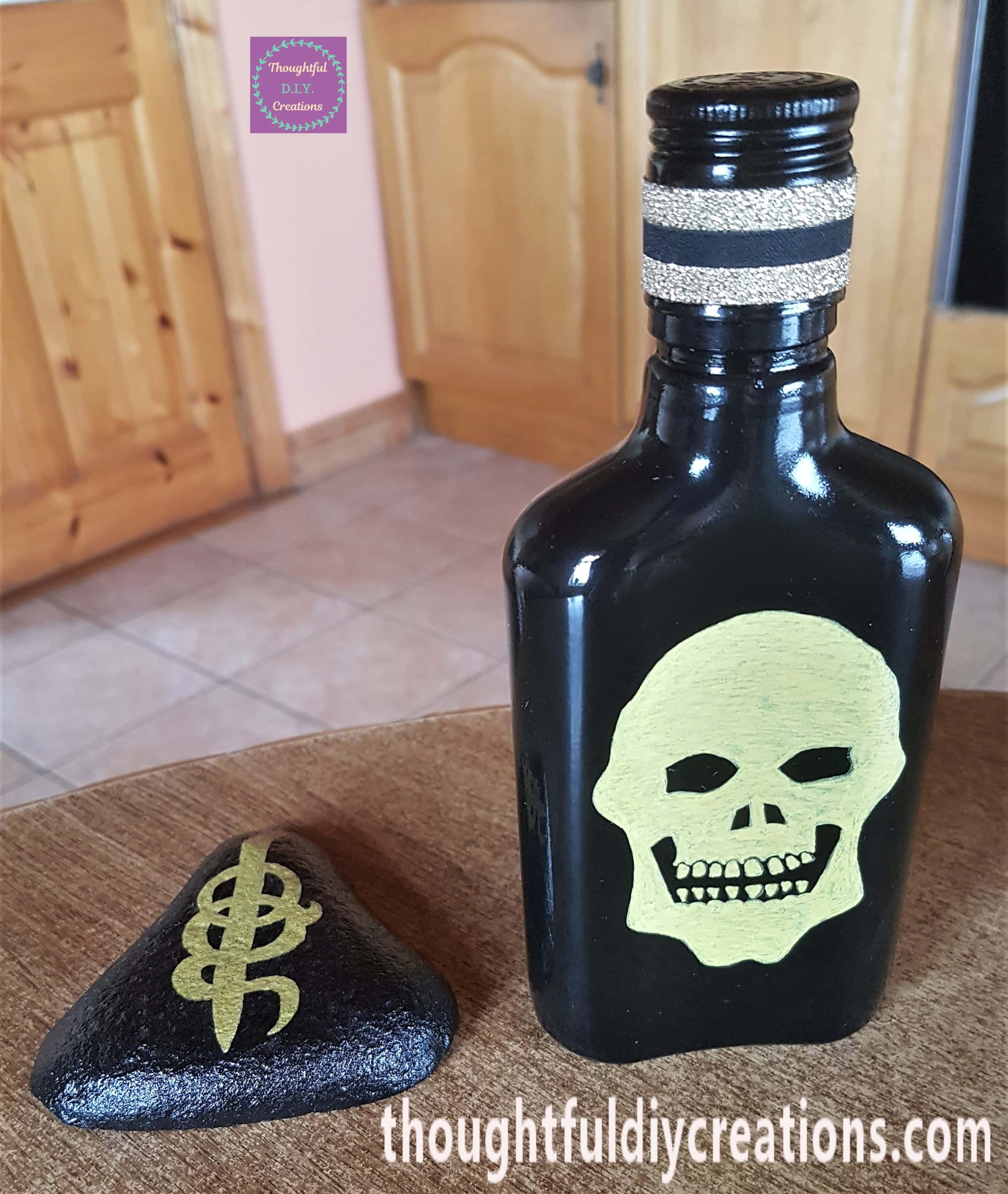 Finished re-purposed bottle and stone together.