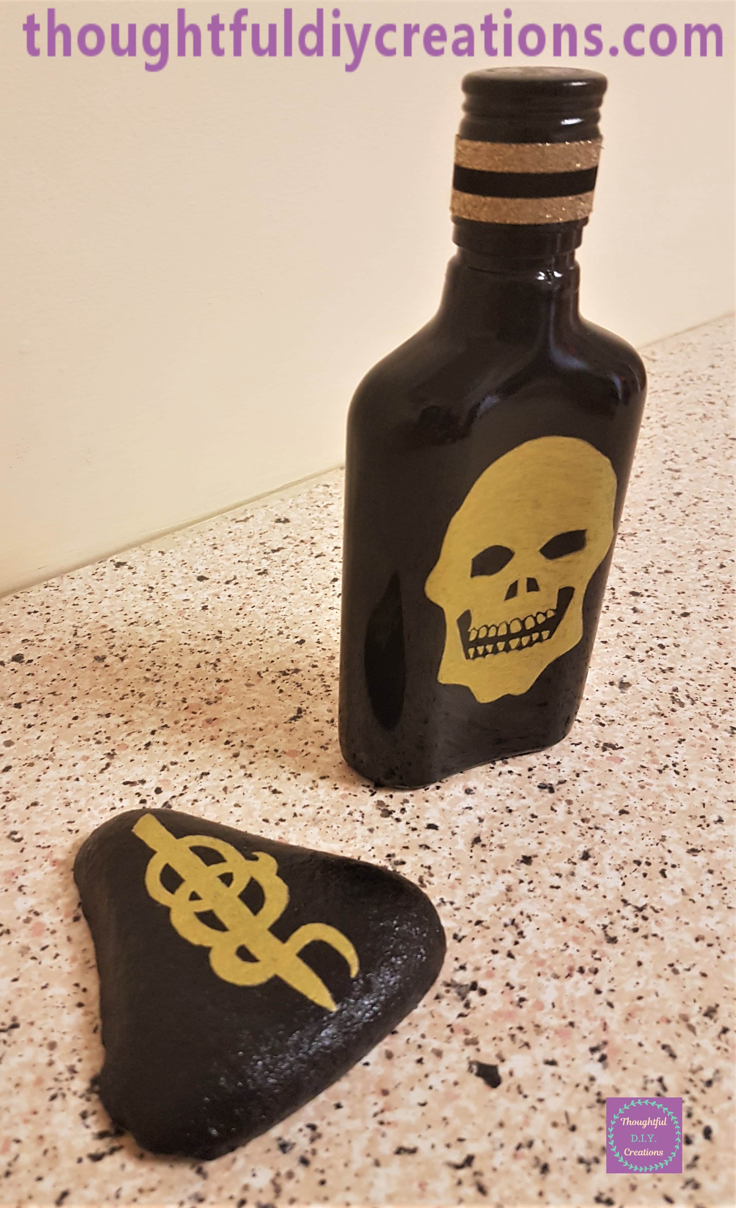 Closer look at the stone and bottle.