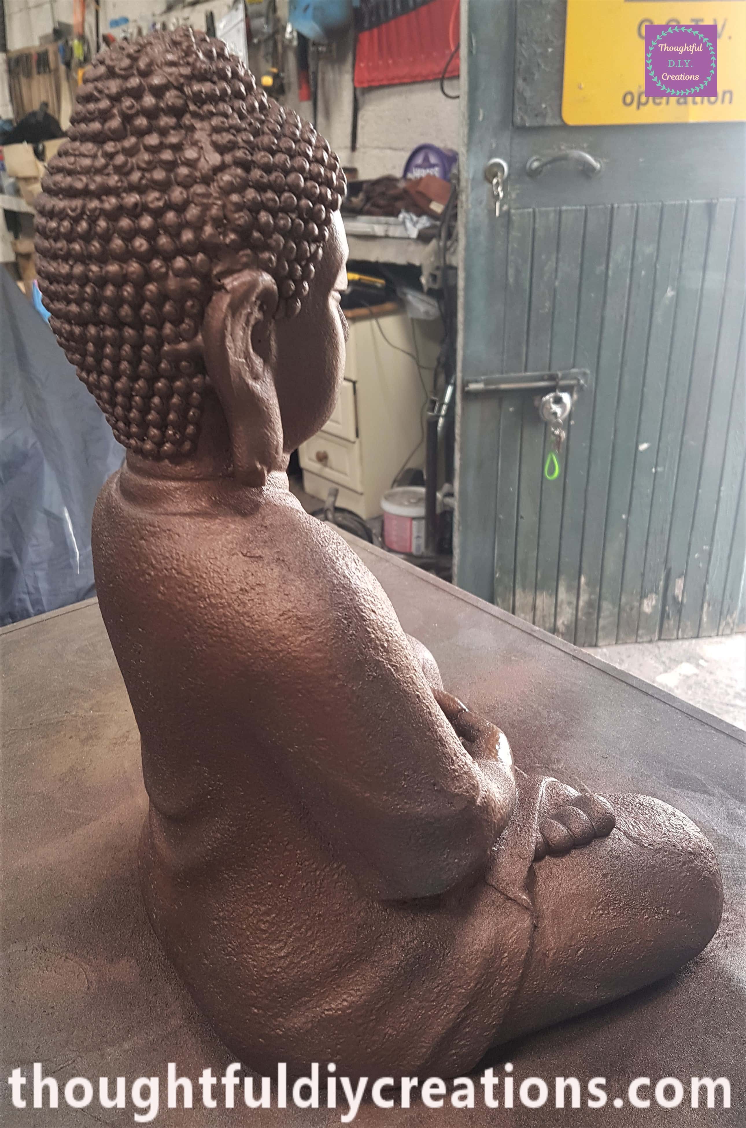 Back and right-hand side of the Buddha after the second coat of Spray Paint.