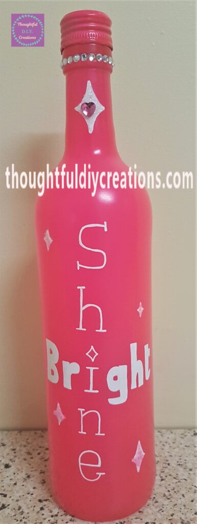 Final Image of the Pink Spray Painted Bottle with quote.