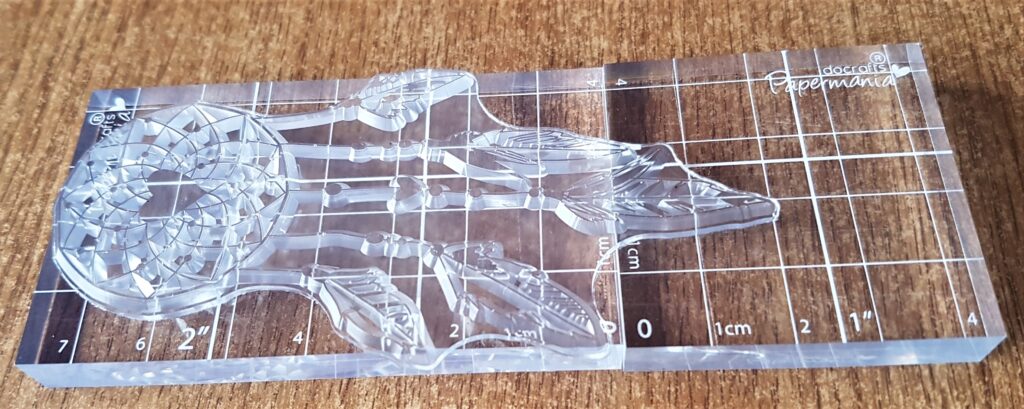 I joined two smaller acrylic blocks together with sellotape to make room for the Dreamcather stamp.