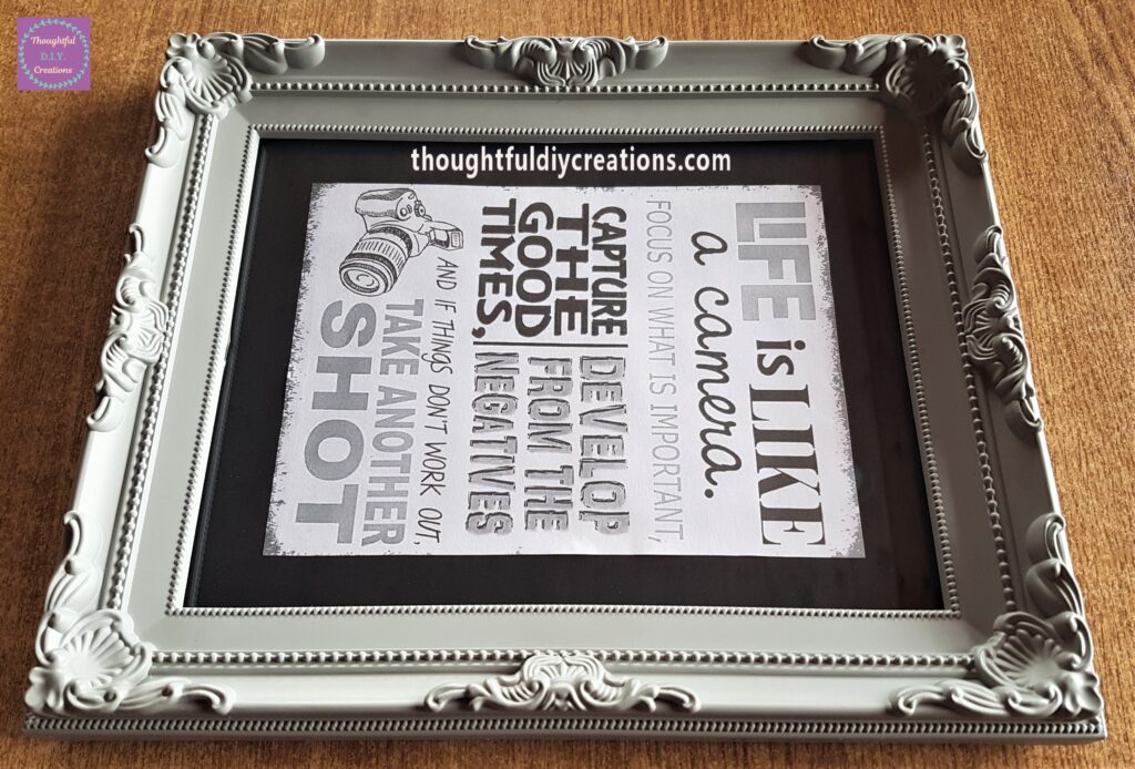 Completed Camera Quote Frame Craft.
