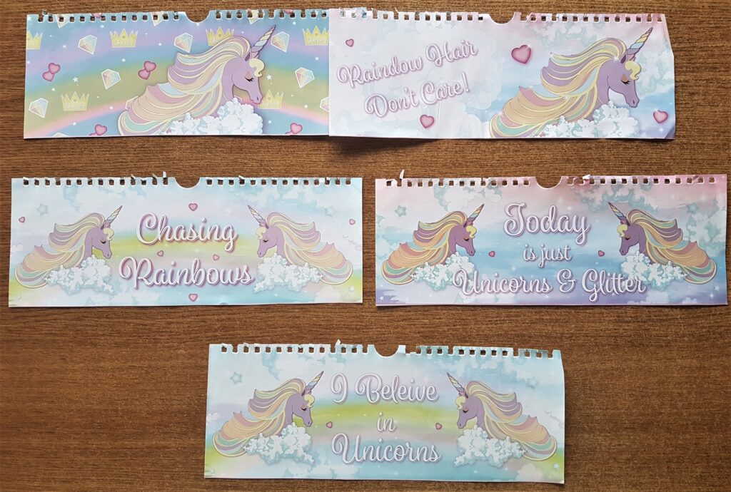 Unicorn Calender, the pictures cut out after the year was over for Cards and Crafts.