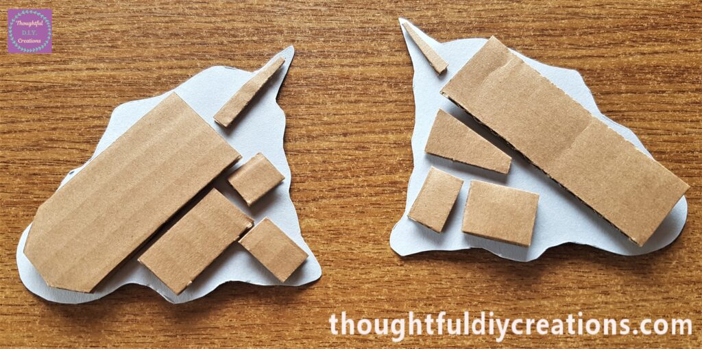 Cardboard pieces cut to fit the back of the Unicorns.