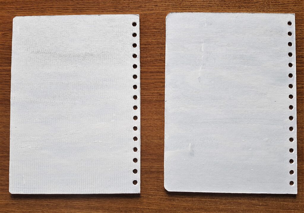 2 layers of Gesso applied to the Back of the Journal Covers allowing an hour drying time between each layer.