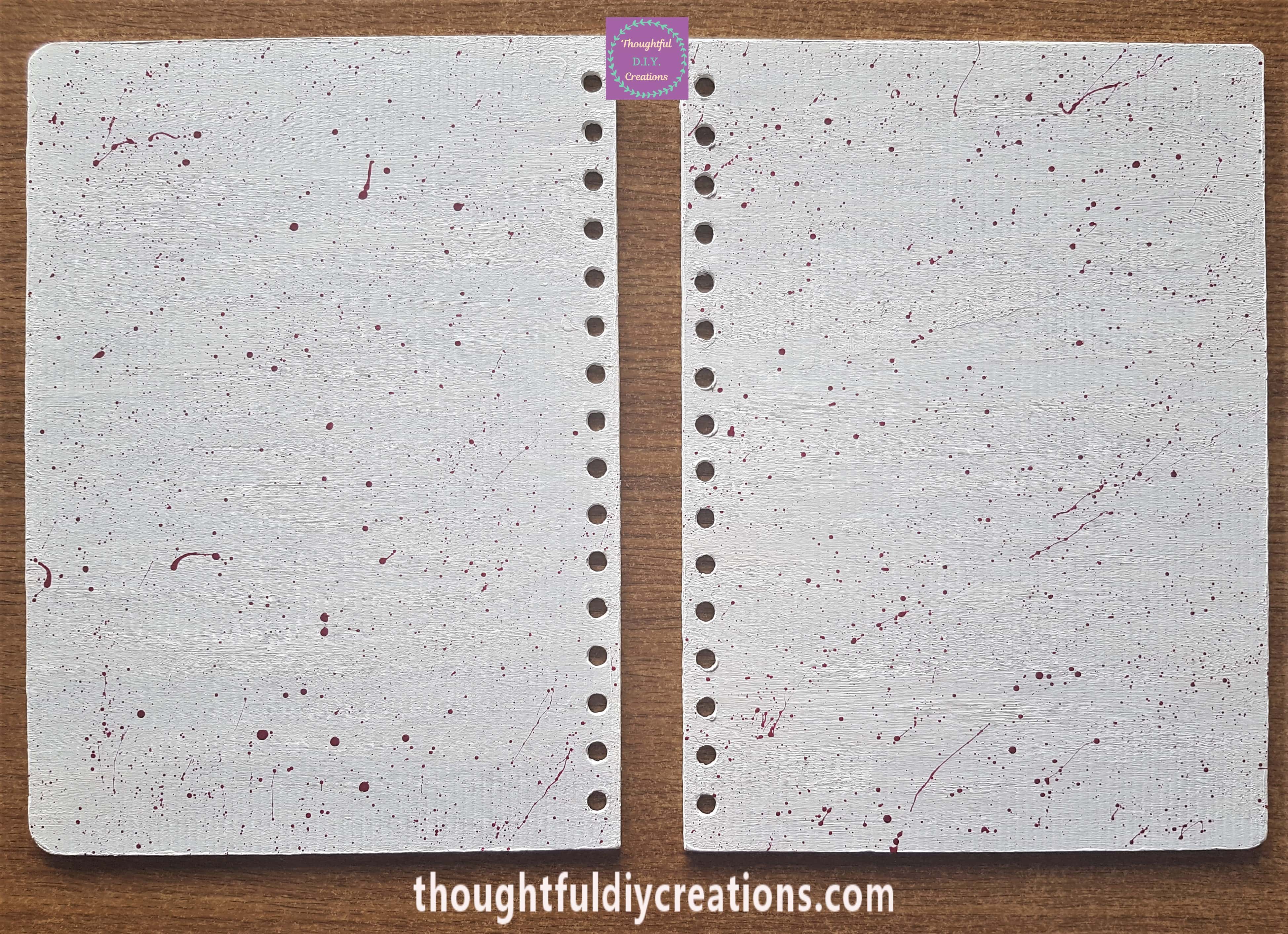 Water added to the Paint, dots and blobs of Paint added to the inside of the Journal Covers.