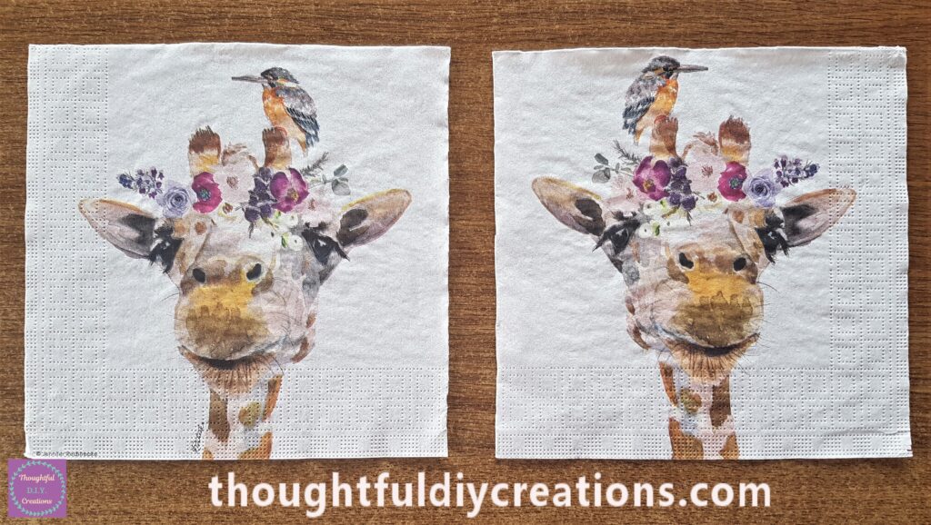 Cut out 2 Giraffe prints from the Decoupage Napkin, one of each design.