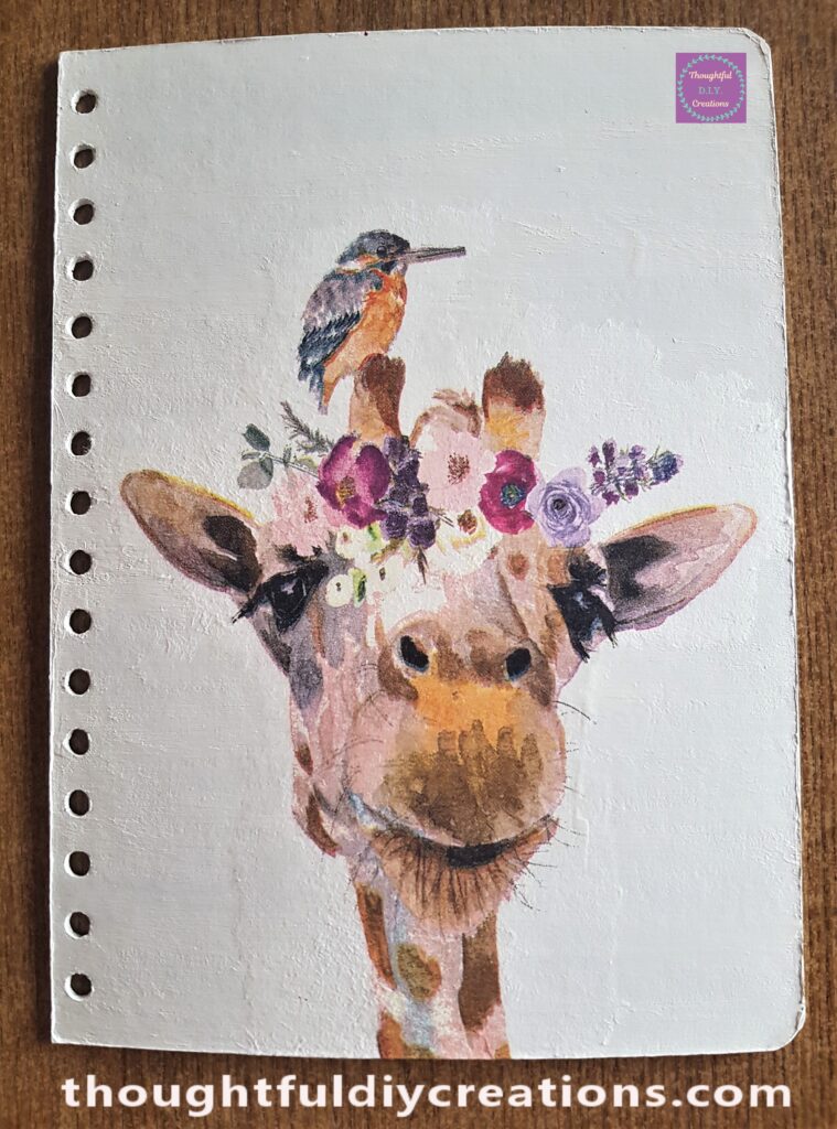 Front Journal Cover with Decoupage Napkin attached with Mod Podge.