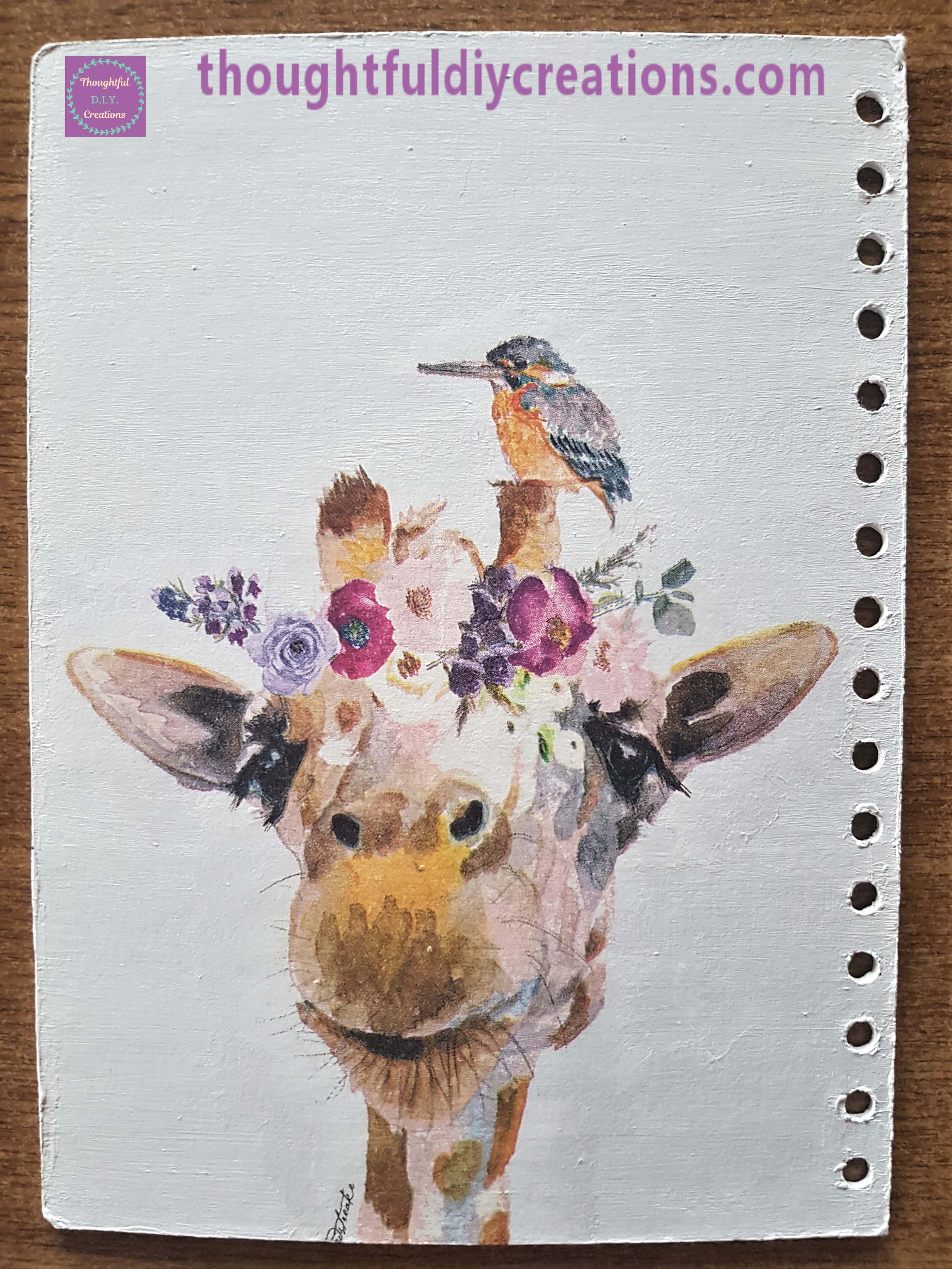 The exact same process repeated with the second Giraffe Napkin on the Back Journal Cover.