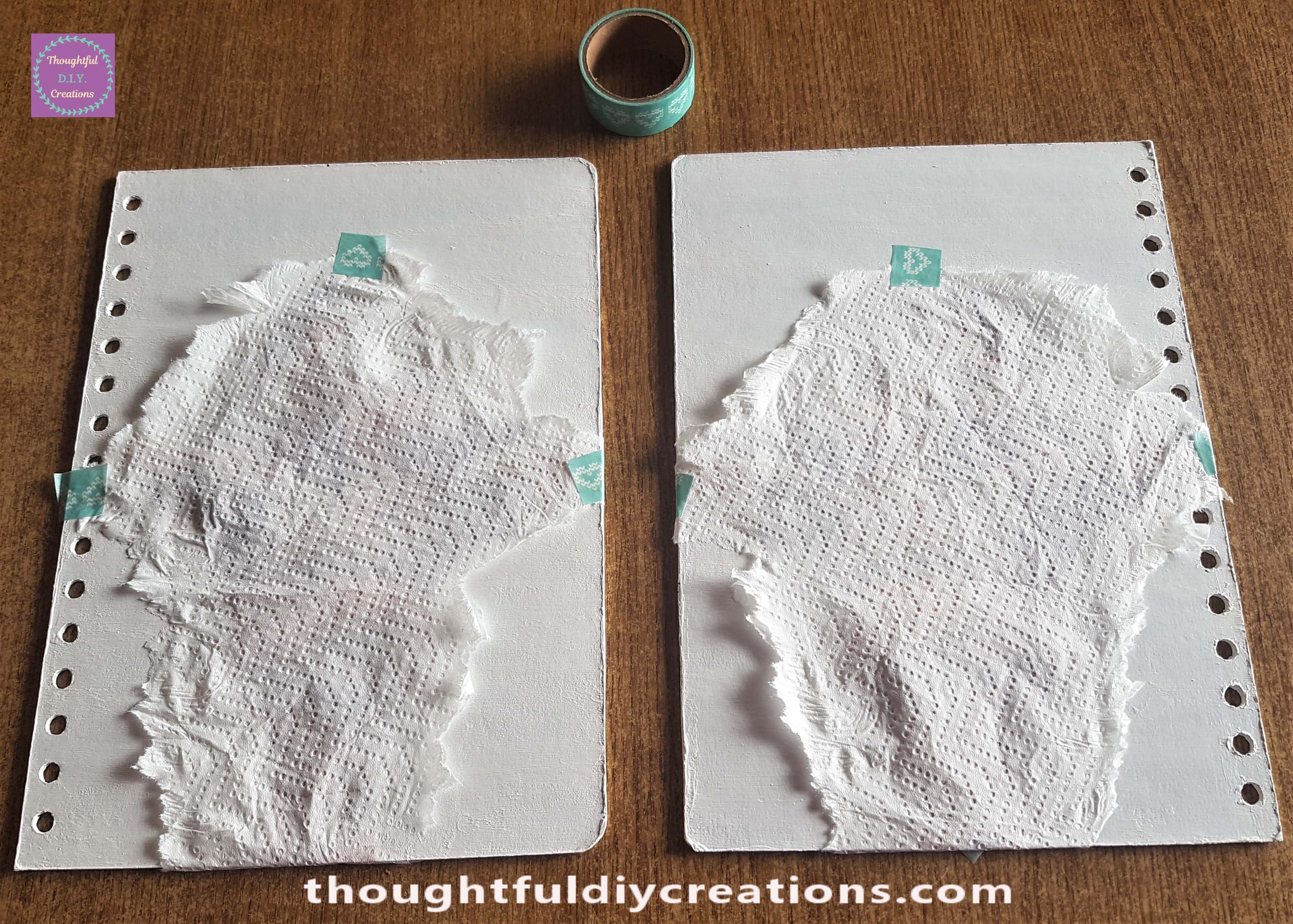 I cut small pieces of Washi Tape and attached it to the corners of the Kitchen Paper.