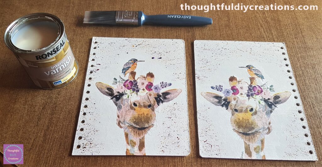 Clear Interior Water Based Varnish and Paintbrush ready to seal the Decoupage Napkins.