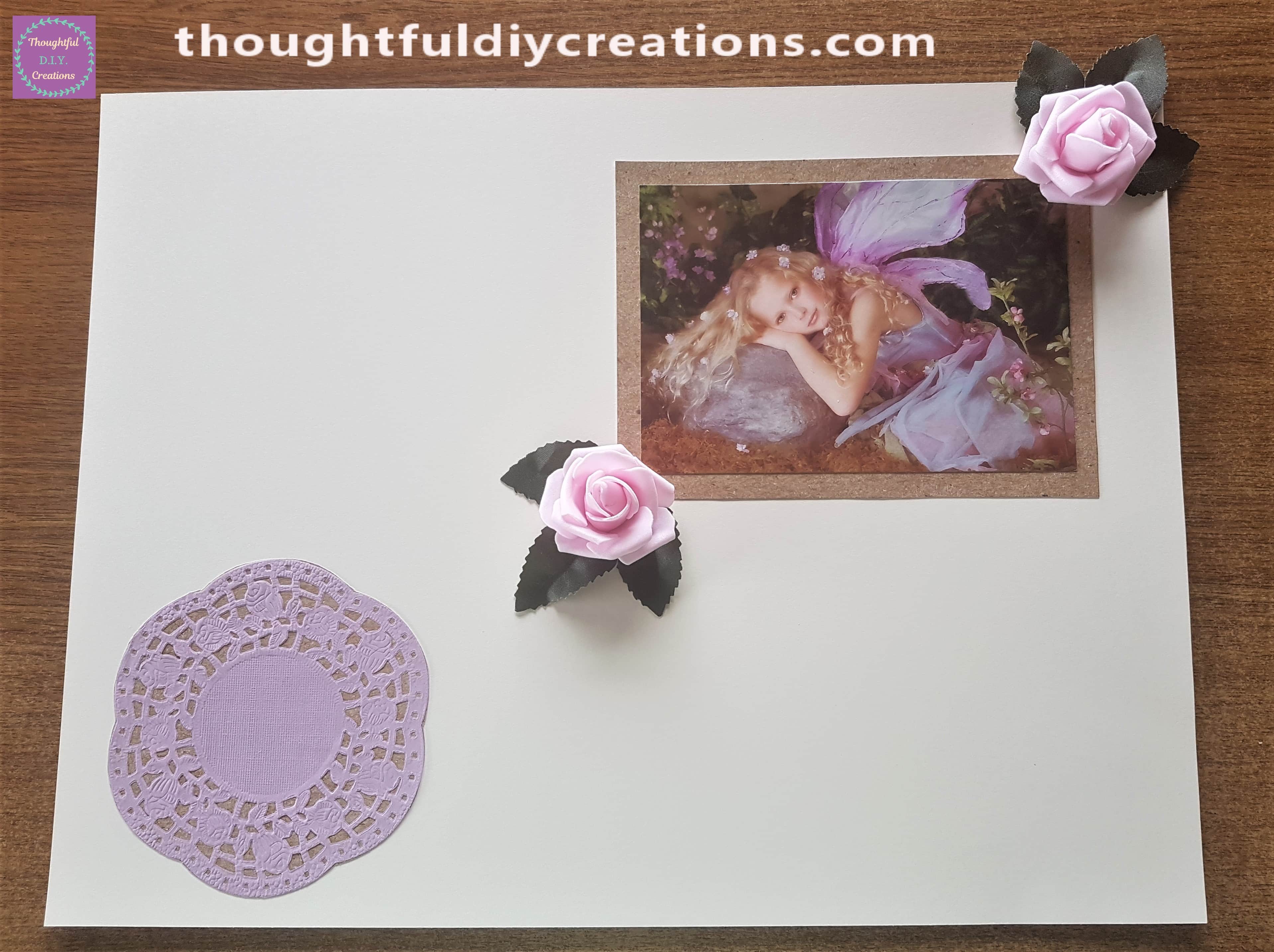 Glued the Doily to the Scrapbook Layout using Pritt Stick.