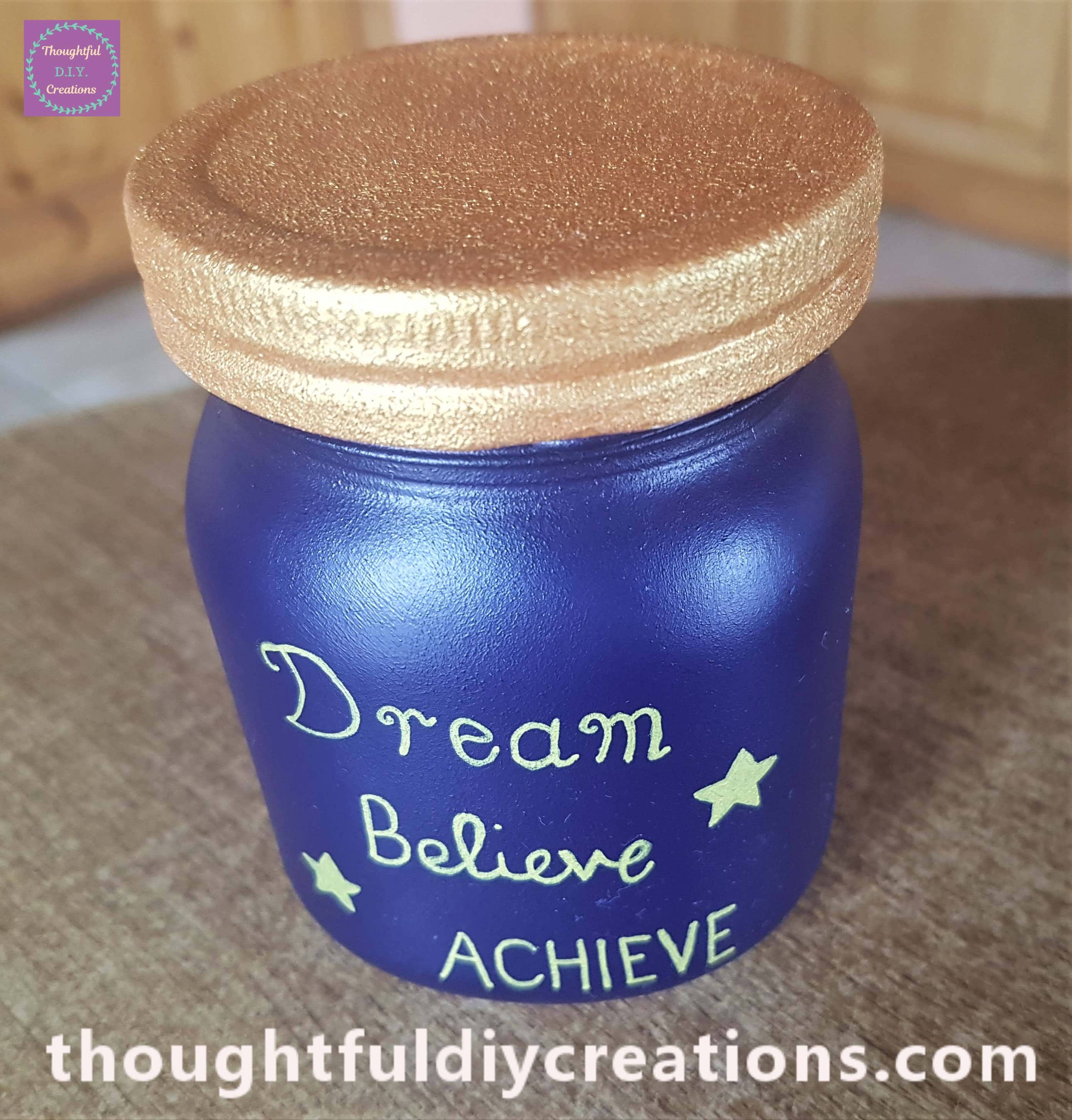 Completed Re-Purposed Jar with Up-Lifting Quote Craft.